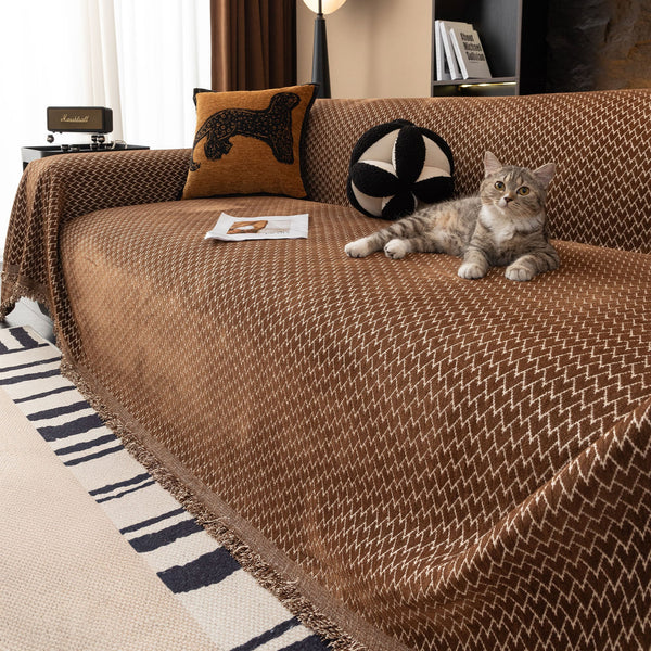Urban Weave Pattern Plush Pet-Friendly Durable Sofa Cover – Premium Woven Machine Washable Minimalist Throw Couch Protection Multi-Use