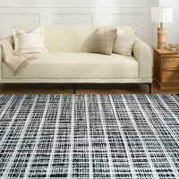 Easy Clean Washable Rug Urban Weave Monochrome Plaid Design Durable Spillproof Pet-Friendly Non-Slip Pad Living Room Area Rug