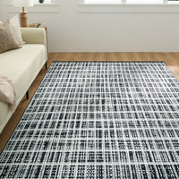Easy Clean Washable Rug Urban Weave Monochrome Plaid Design Durable Spillproof Pet-Friendly Non-Slip Pad Living Room Area Rug