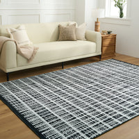 Easy Clean Washable Rug Urban Weave Monochrome Plaid Design Durable Spillproof Pet-Friendly Non-Slip Pad Living Room Area Rug