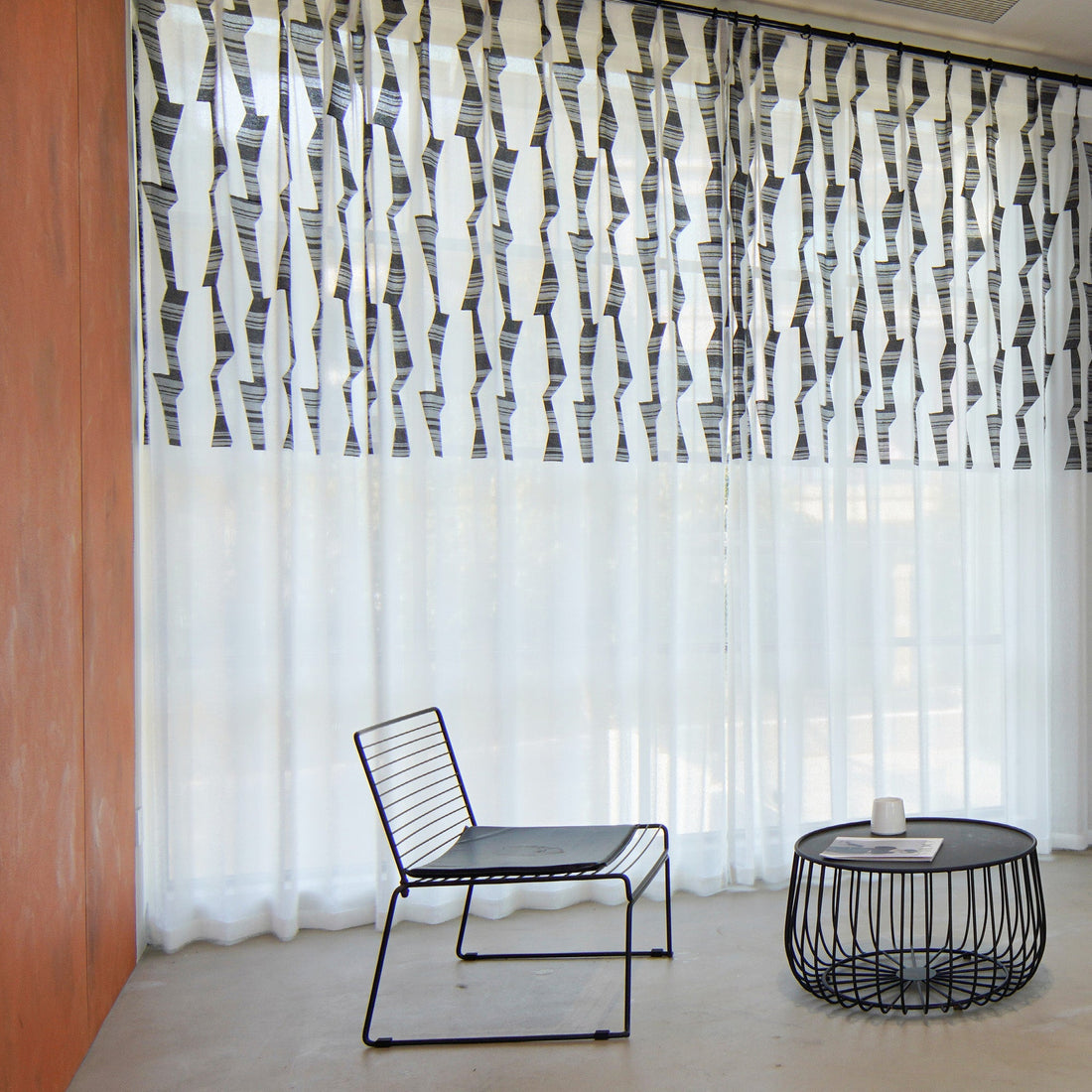Monochrome Wave Embroidered Sheer Curtain