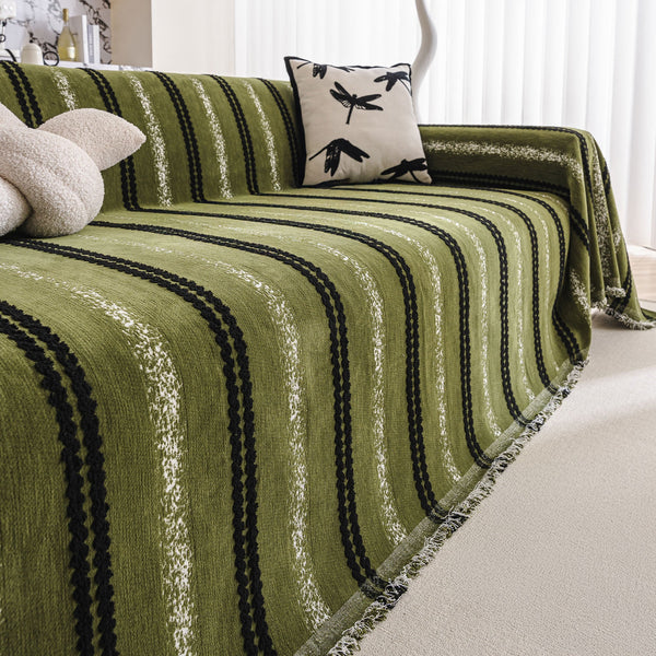 Textured Stripes Contemporary Soft Pet-Friendly Durable Sofa Cover – Machine Washable Minimalist Throw Couch Protection