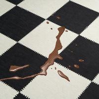 Easy Clean Washable Rug Timeless Noir Checkered Design Durable Spillproof Pet-Friendly Non-Slip Pad Living Room Area Rug