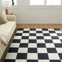 Easy Clean Washable Rug Timeless Noir Checkered Design Durable Spillproof Pet-Friendly Non-Slip Pad Living Room Area Rug