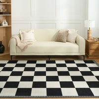 Easy Clean Washable Rug Timeless Noir Checkered Design Durable Spillproof Pet-Friendly Non-Slip Pad Living Room Area Rug