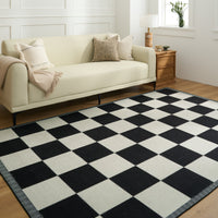 Easy Clean Washable Rug Timeless Noir Checkered Design Durable Spillproof Pet-Friendly Non-Slip Pad Living Room Area Rug