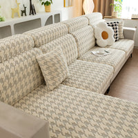 Classic Houndstooth Fleece Stretch Sofa Cover – Anti-Scratch, Full-Cover Pet Protector