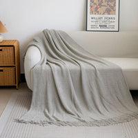 Waffle Knit Fringe Throw Blanket