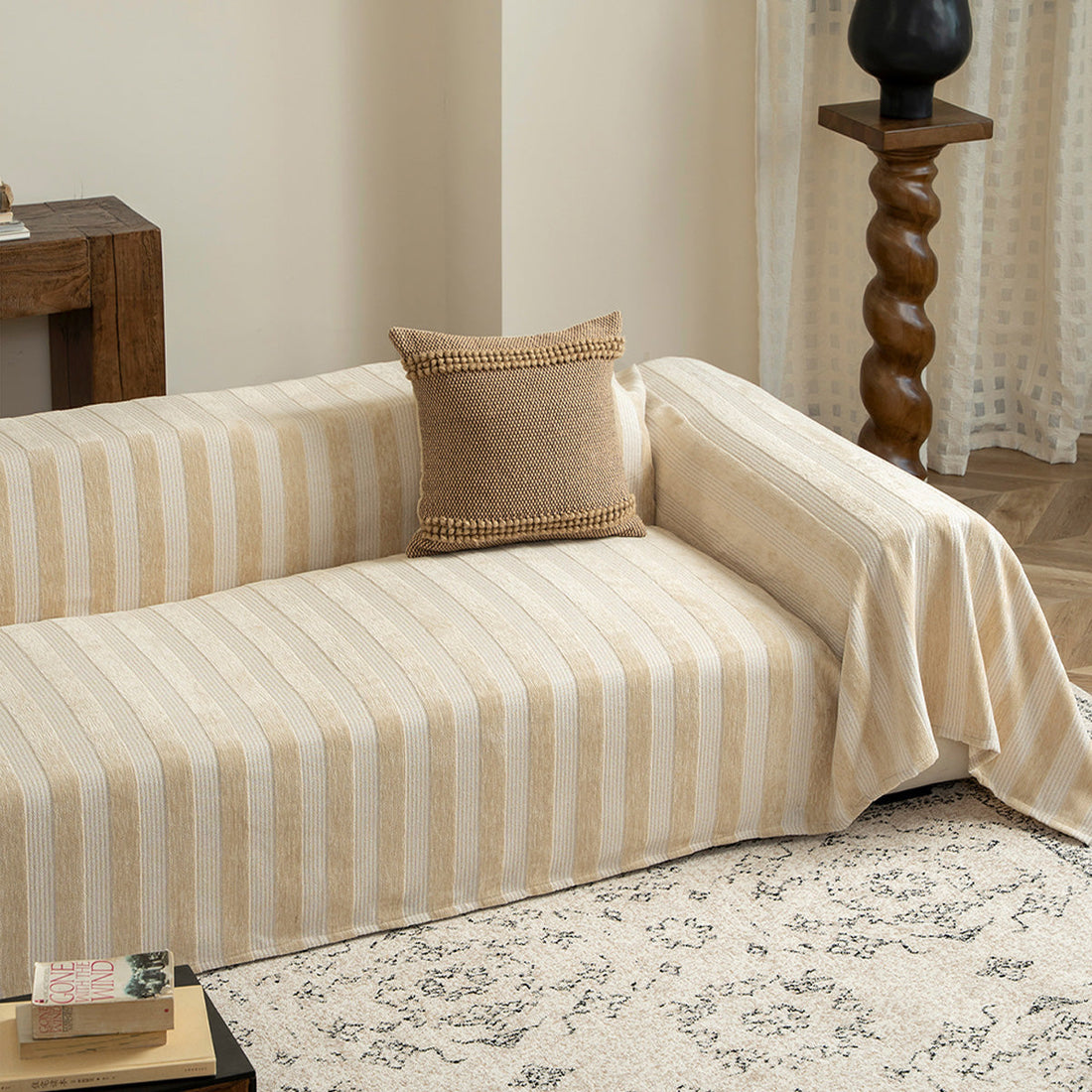 Coastal Stripe Linen-Look Scratch-Resistant Sofa/Couch Cover
