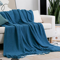 Waffle Knit Fringe Throw Blanket