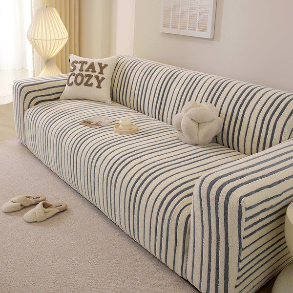 PlushGuard Stripe Full-Cover Sofa Slipcover