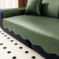 Scalloped Spill-Resistant Leathaire Non-slip Sofa Cover