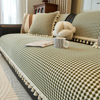 Cozy Gingham Tassel Chenille Nonslip Sofa/Couch Cover