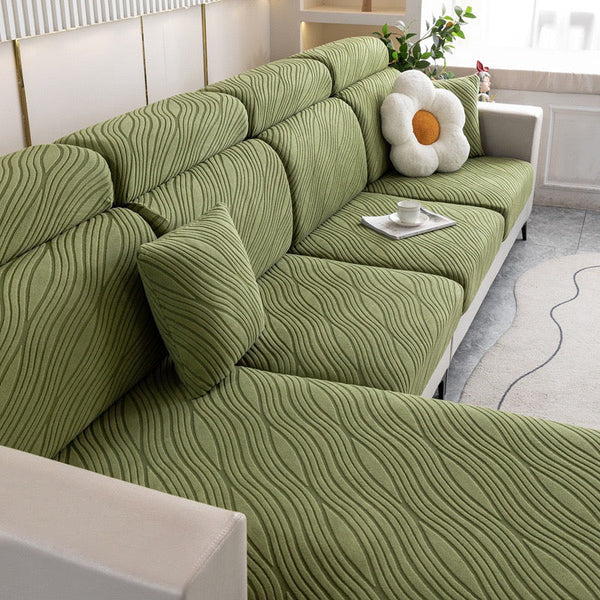 WaveLuxe Ripple Stretch Sofa Cover – Anti-Scratch, Full-Cover Pet Protector