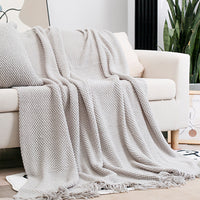 Waffle Knit Fringe Throw Blanket
