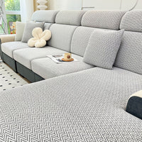 Elegant Chevron Jacquard All-Season Stretch Sofa Cover – Full Wrap, Anti-Slip & Anti-Scratch Protection