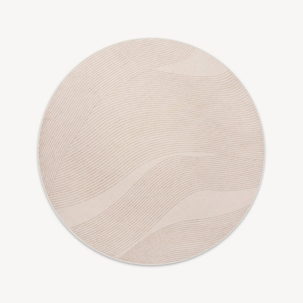 Easy Clean Rug Sand Wave Pattern Round Spillproof Pet-Friendly Modern Living Room Plush Round Rug