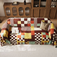 Retro Bold Patch Checkered Pattern Breathable Sofa Cover Soft Easy-to-Clean Couch Protection for a Home Upgrade