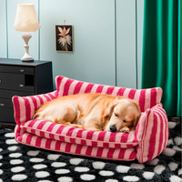Striped Faux Lambswool Dog & Cat Sofa Bed with Double-Layer Comfort