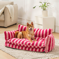 Striped Faux Lambswool Dog & Cat Sofa Bed with Double-Layer Comfort