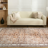 Easy Clean Washable Rug Rustic Latte Persian Minimalist Design Durable Spillproof Pet-Friendly Non-Slip Pad Living Room Area Rug