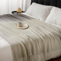Ombre Fringe Knit Throw Blanket