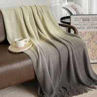 Ombre Fringe Knit Throw Blanket