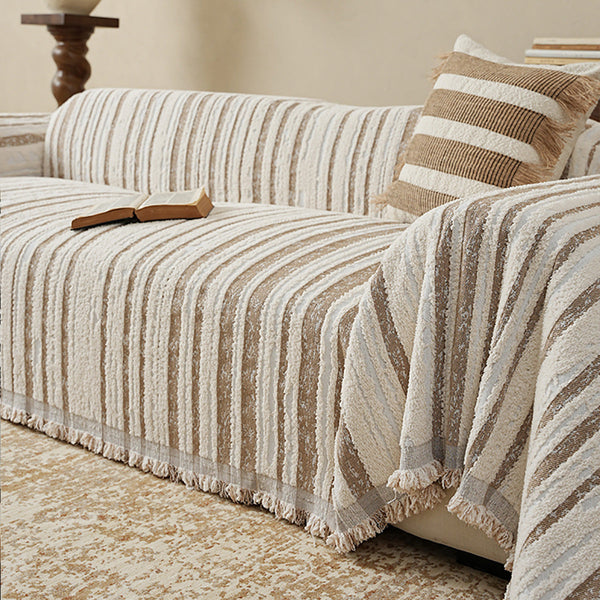 Textured Stripe Chenille Scratch-Resistant Sofa/Couch Cover