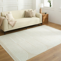 Easy Clean Washable Rug Soft Sand Elegance Arc Minimalist Design Durable Spillproof Pet-Friendly Non-Slip Pad Living Room Area Rug