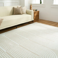 Easy Clean Washable Rug Soft Sand Elegance Arc Minimalist Design Durable Spillproof Pet-Friendly Non-Slip Pad Living Room Area Rug