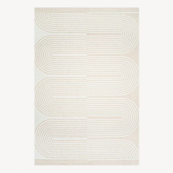 Easy Clean Washable Rug Soft Sand Elegance Arc Minimalist Design Durable Spillproof Pet-Friendly Non-Slip Pad Living Room Area Rug