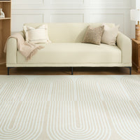 Easy Clean Washable Rug Soft Sand Elegance Arc Minimalist Design Durable Spillproof Pet-Friendly Non-Slip Pad Living Room Area Rug