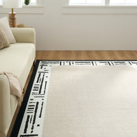 Easy Clean Washable Rug Modern Abstract Bordered Neutral Design Durable Spillproof Pet-Friendly Non-Slip Pad Living Room Area Rug