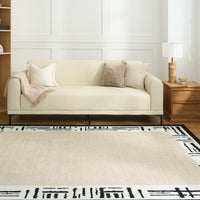 Easy Clean Washable Rug Modern Abstract Bordered Neutral Design Durable Spillproof Pet-Friendly Non-Slip Pad Living Room Area Rug
