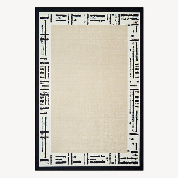 Easy Clean Washable Rug Modern Abstract Bordered Neutral Design Durable Spillproof Pet-Friendly Non-Slip Pad Living Room Area Rug