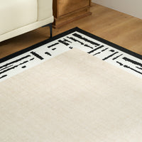 Easy Clean Washable Rug Modern Abstract Bordered Neutral Design Durable Spillproof Pet-Friendly Non-Slip Pad Living Room Area Rug