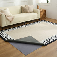 Easy Clean Washable Rug Modern Abstract Bordered Neutral Design Durable Spillproof Pet-Friendly Non-Slip Pad Living Room Area Rug