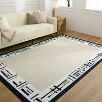 Easy Clean Washable Rug Modern Abstract Bordered Neutral Design Durable Spillproof Pet-Friendly Non-Slip Pad Living Room Area Rug