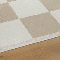 Easy Clean Washable Rug Timeless Beige Checkered Design Durable Spillproof Pet-Friendly Non-Slip Pad Living Room Area Rug