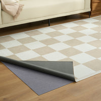 Easy Clean Washable Rug Timeless Beige Checkered Design Durable Spillproof Pet-Friendly Non-Slip Pad Living Room Area Rug