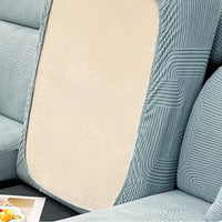 Elegant Linear Jacquard Stretch Sofa Cover – Full Wrap, Anti-Slip Protection