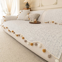 Chic Stripe Pom-Pom Chenille Nonslip Sofa/Couch Cover