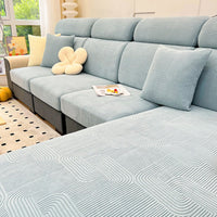 Elegant Linear Jacquard Stretch Sofa Cover – Full Wrap, Anti-Slip Protection