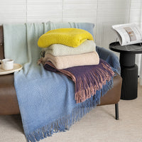 Ombre Fringe Knit Throw Blanket