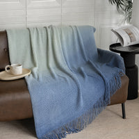 Ombre Fringe Knit Throw Blanket