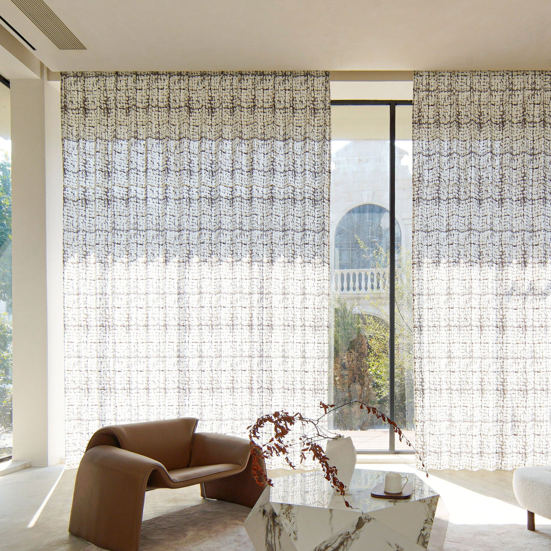 Urban Grid Embroidered Sheer Curtain