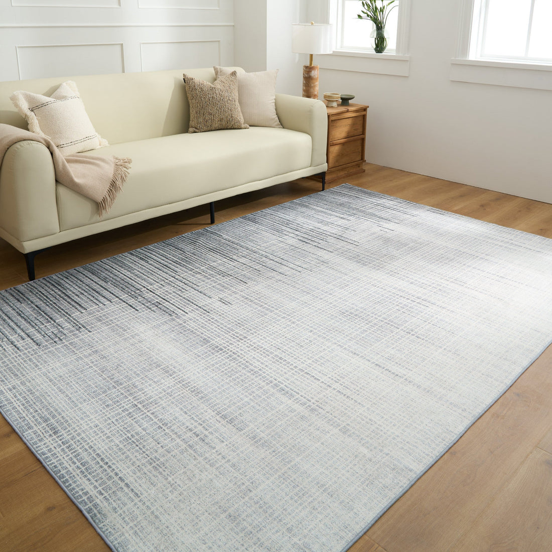 Easy Clean Washable Rug Modern Weathered Earthy Linear Design Durable Spillproof Pet-Friendly Non-Slip Pad Living Room Area Rug