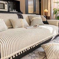 Refined Grid Tassel Chenille Nonslip Sofa/Couch Cover