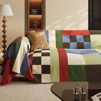 Retro Bold Block Pattern Breathable Sofa Cover Soft Easy-to-Clean Durable Machine Washable Couch Protection for a Home Upgrade