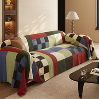 Retro Bold Block Pattern Breathable Sofa Cover Soft Easy-to-Clean Durable Machine Washable Couch Protection for a Home Upgrade